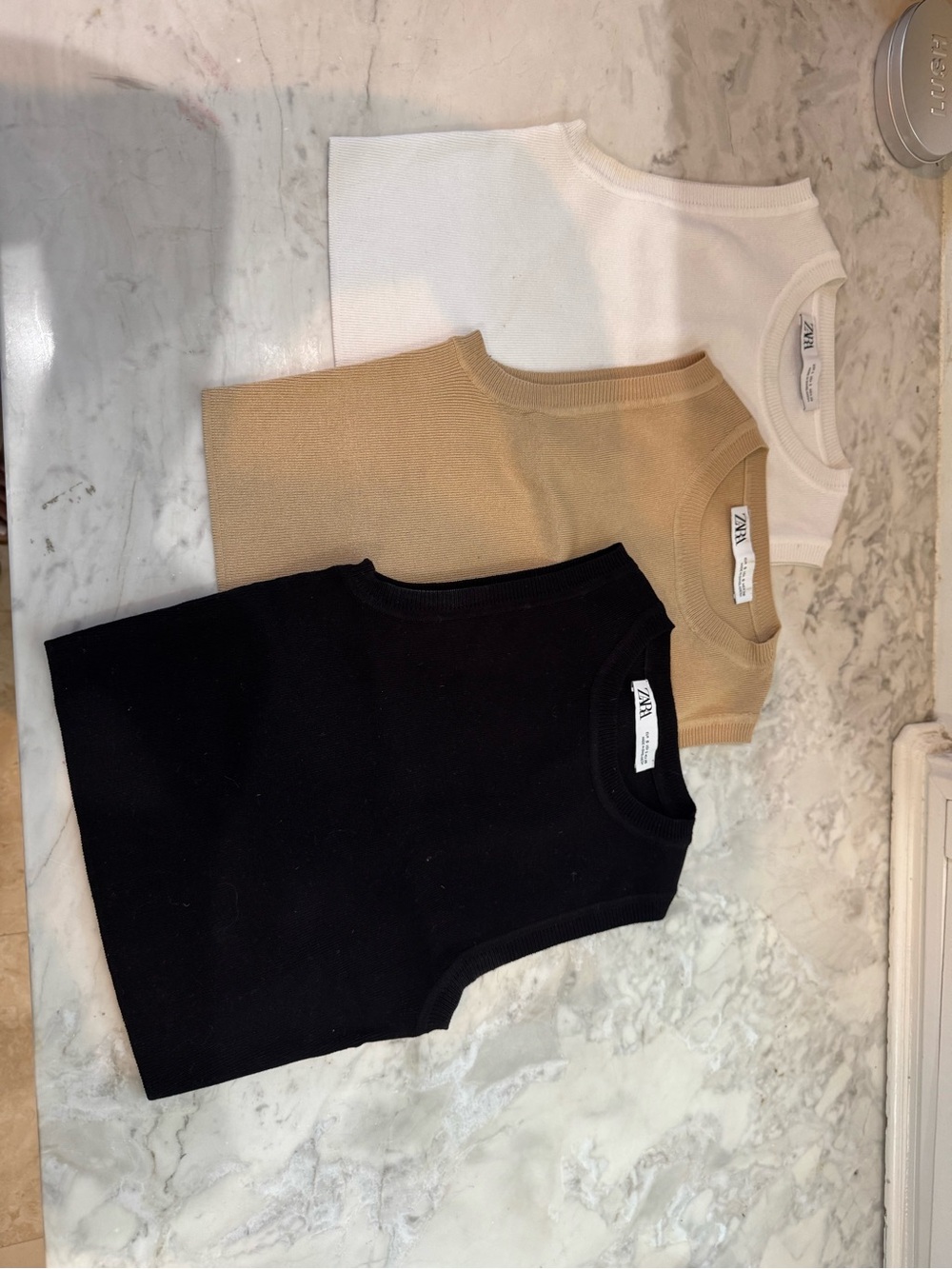 Zara White and Camel Knit Tank Tops Duo